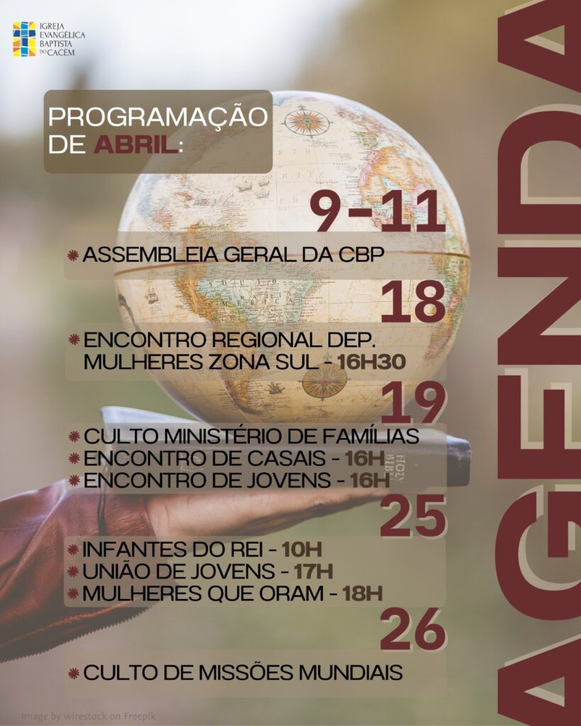 imagem com as datas de eventos da igreja bati-ptista do cacem